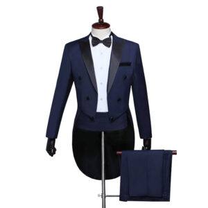 Men's Navy Blue/White/Black Tuxedo Tailcoat - Perfect for weddings, formal parties, and stage performances