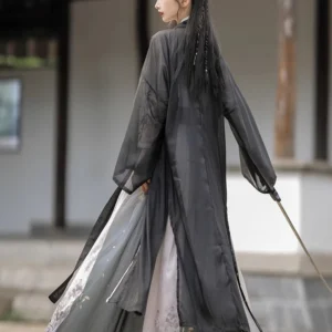 elegant black and white hanfu dress set – traditional chinese warrior inspired attire