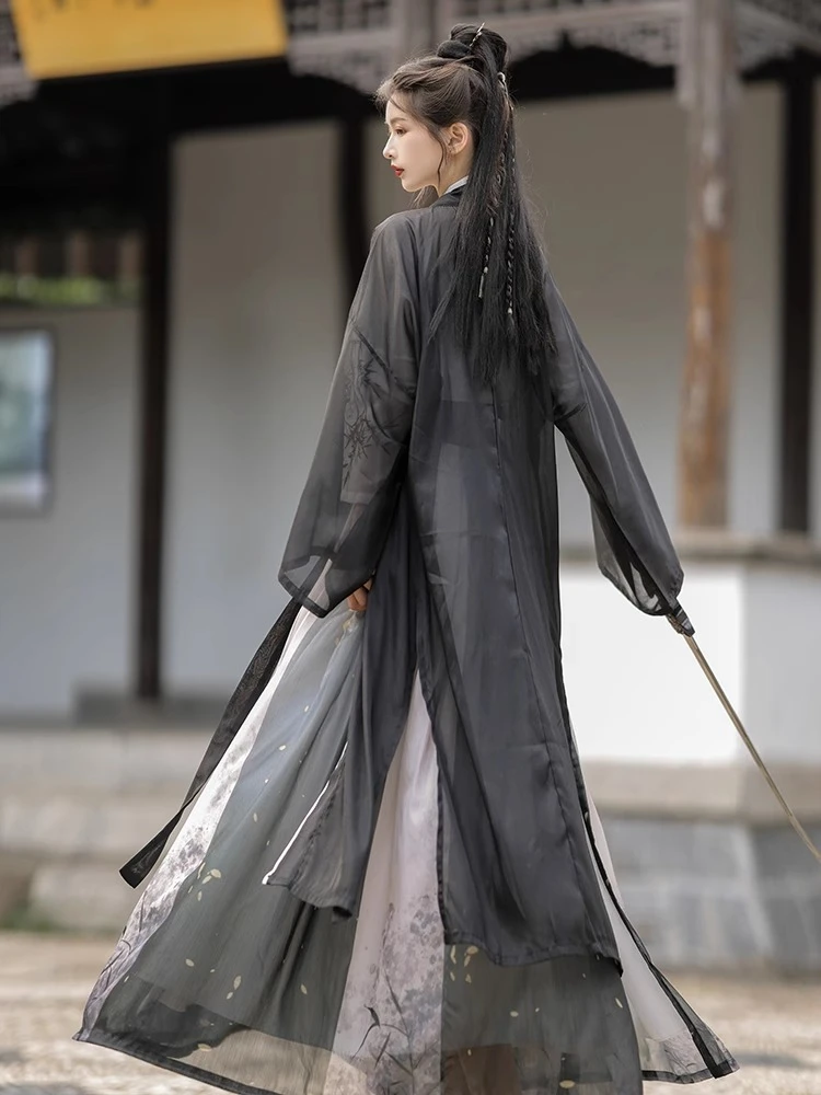 elegant black and white hanfu dress set – traditional chinese warrior inspired attire