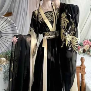 women's black hanfu dress: ancient chinese embroidered costume for carnival, halloween & cosplay