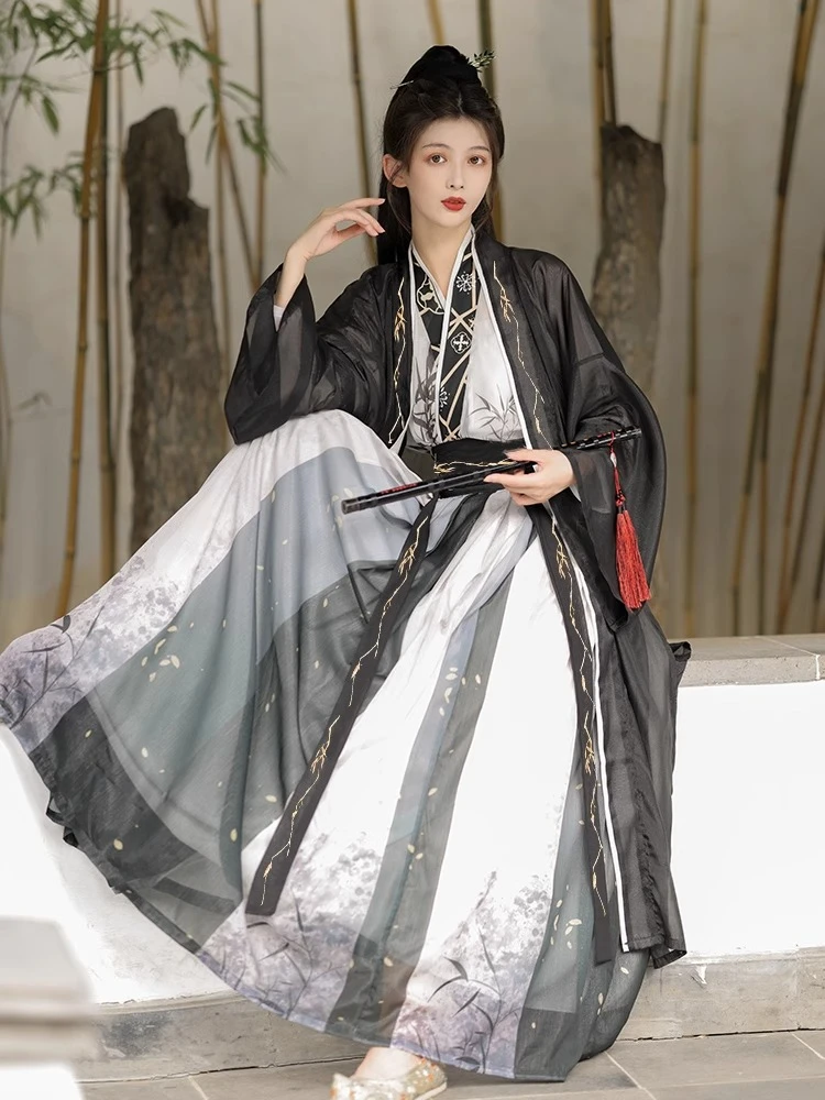 elegant black and white hanfu dress set – traditional chinese warrior inspired attire