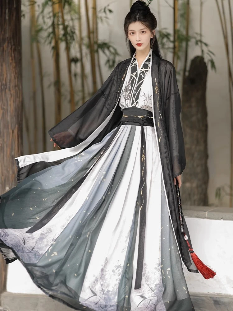 elegant black and white hanfu dress set – traditional chinese warrior inspired attire