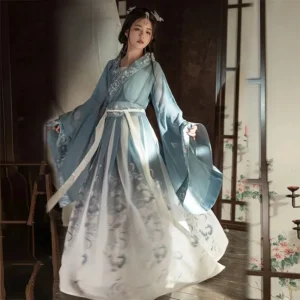 traditional chinese hanfu dress for women blue & red princess dance & cosplay outfit