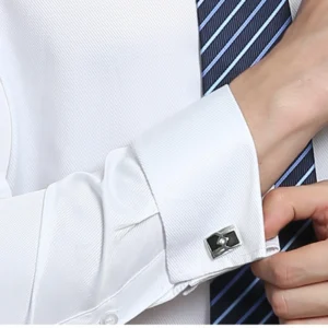 classic french cuff men's dress shirt long sleeve male formal wedding party white black oversized cufflink shirts with pocket